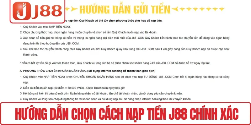 Nạp Tiền J88 – Đa Dạng Phương Thức, Thao Tác Dễ Dàng 3 Hướng dẫn chọn cách nạp tiền J88 chính xác